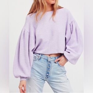 Free People Lilac Balloon Sleeve Sweatshirt